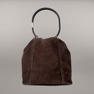 GUCCI Tom Ford Era Suede Brown Bucket Ring Bag Y2K Oval